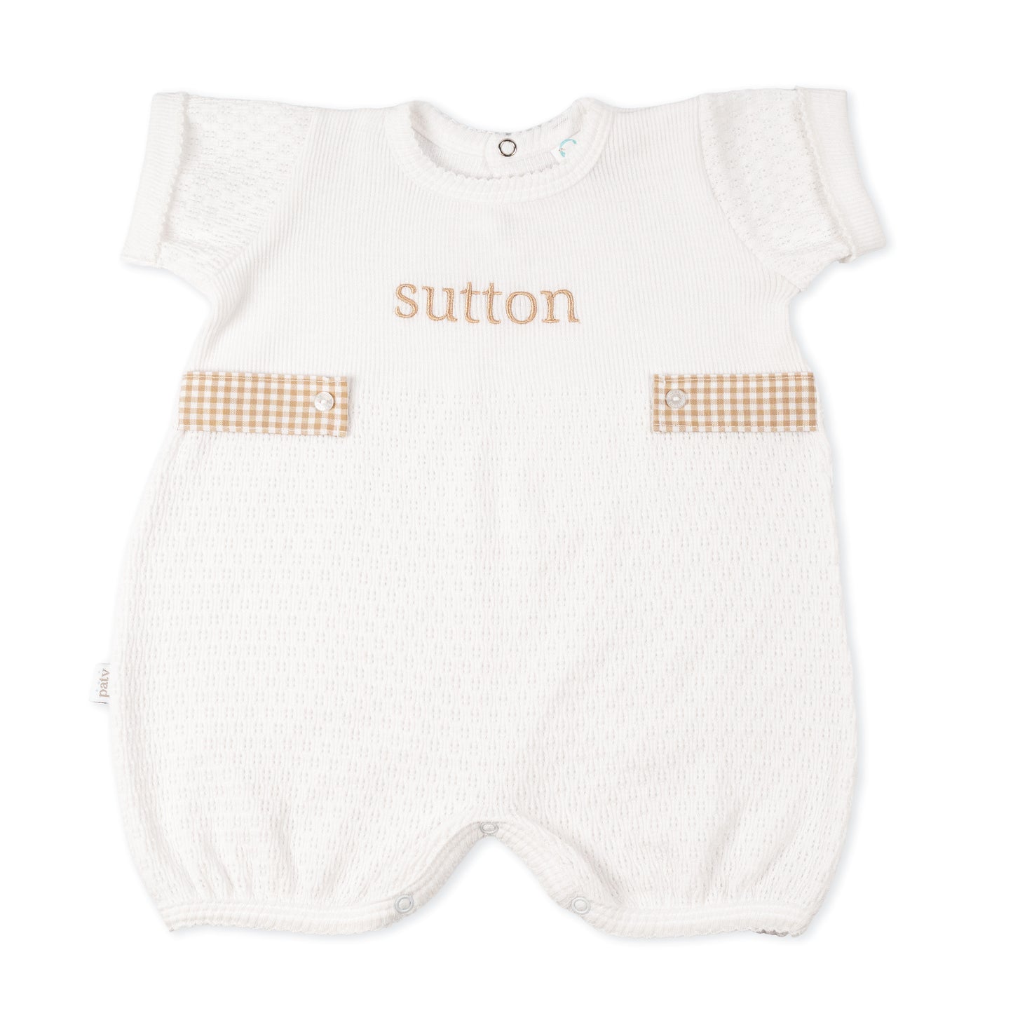 Paty Knit Monogrammed Bubble with Gingham Tabs
