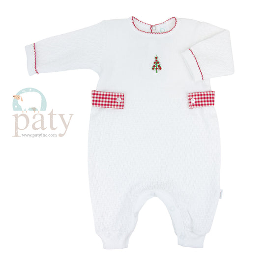 Paty Knit Romper with Chrismas Tree Embroidery