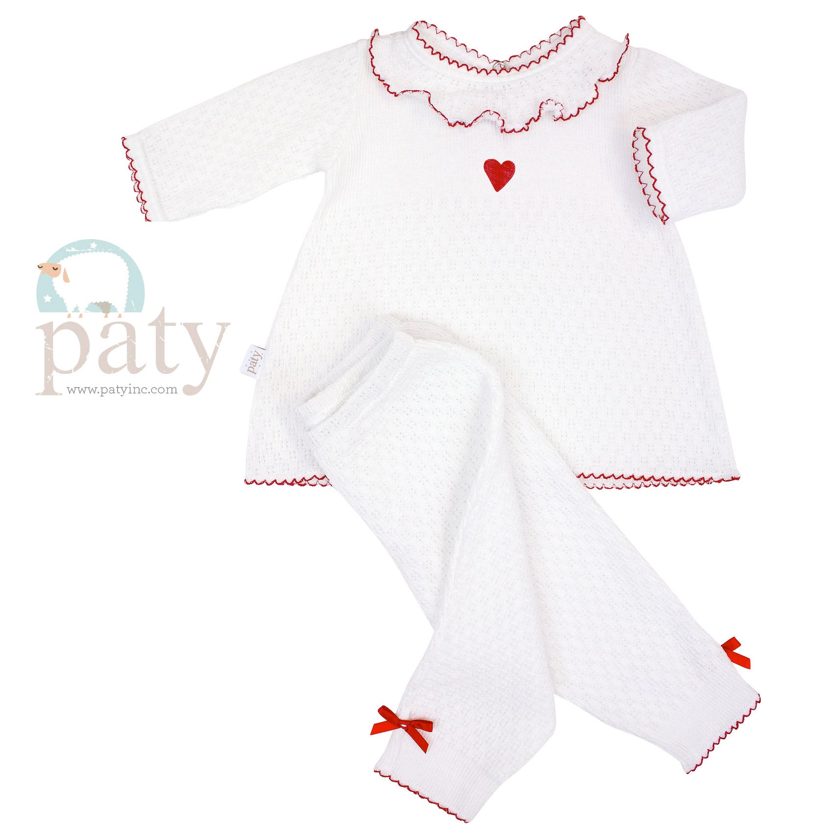2 PC Leggings Set, Ruffle Collar with Heart Embroidery