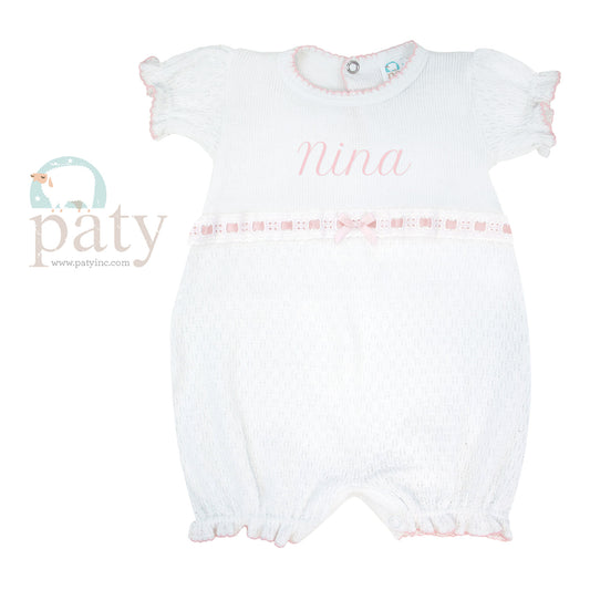 Monogrammed White Bubble with Pink Eyelet Trim