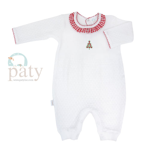 LS Knit Romper w/ Ruffle & Christmas Tree Embroidery #MG187GHT