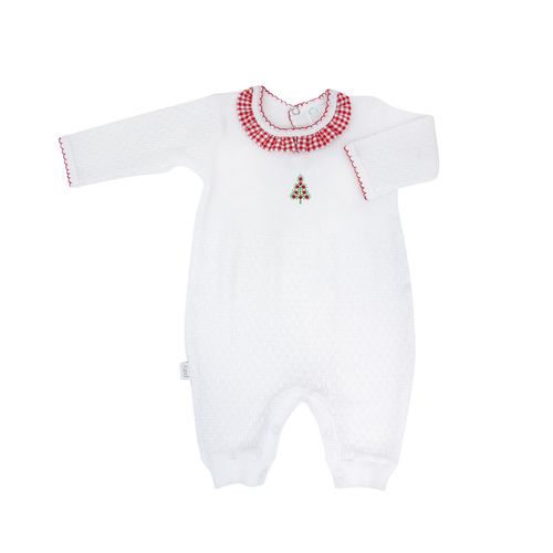 LS Knit Romper w/ Ruffle & Christmas Tree Embroidery #MG187GHT