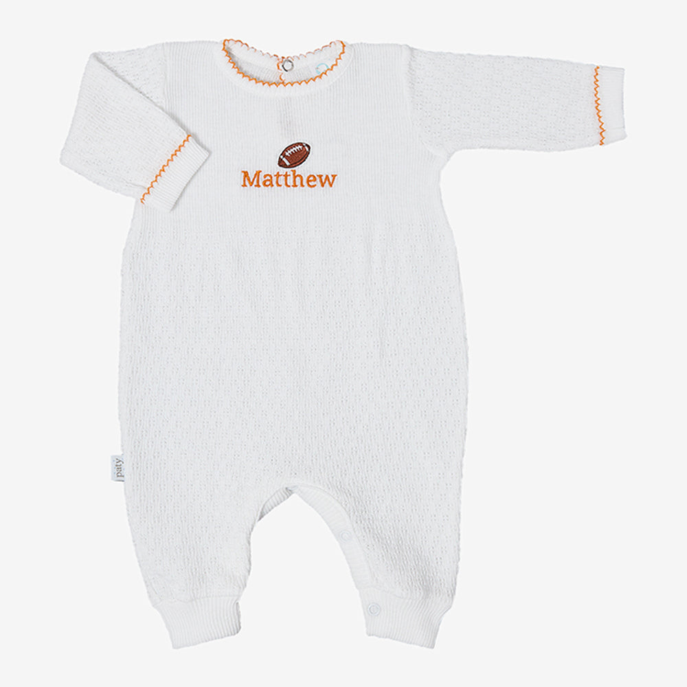 Paty Knit, LS Collegiate Romper with Football #166LS FT