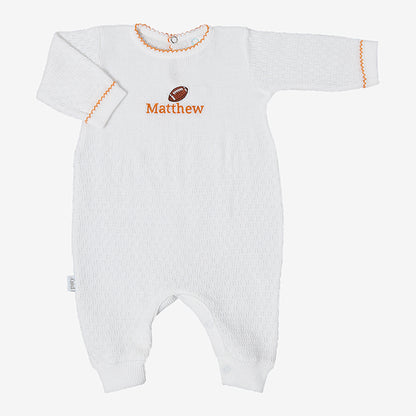 Paty Knit, LS Collegiate Romper with Football #166LS FT