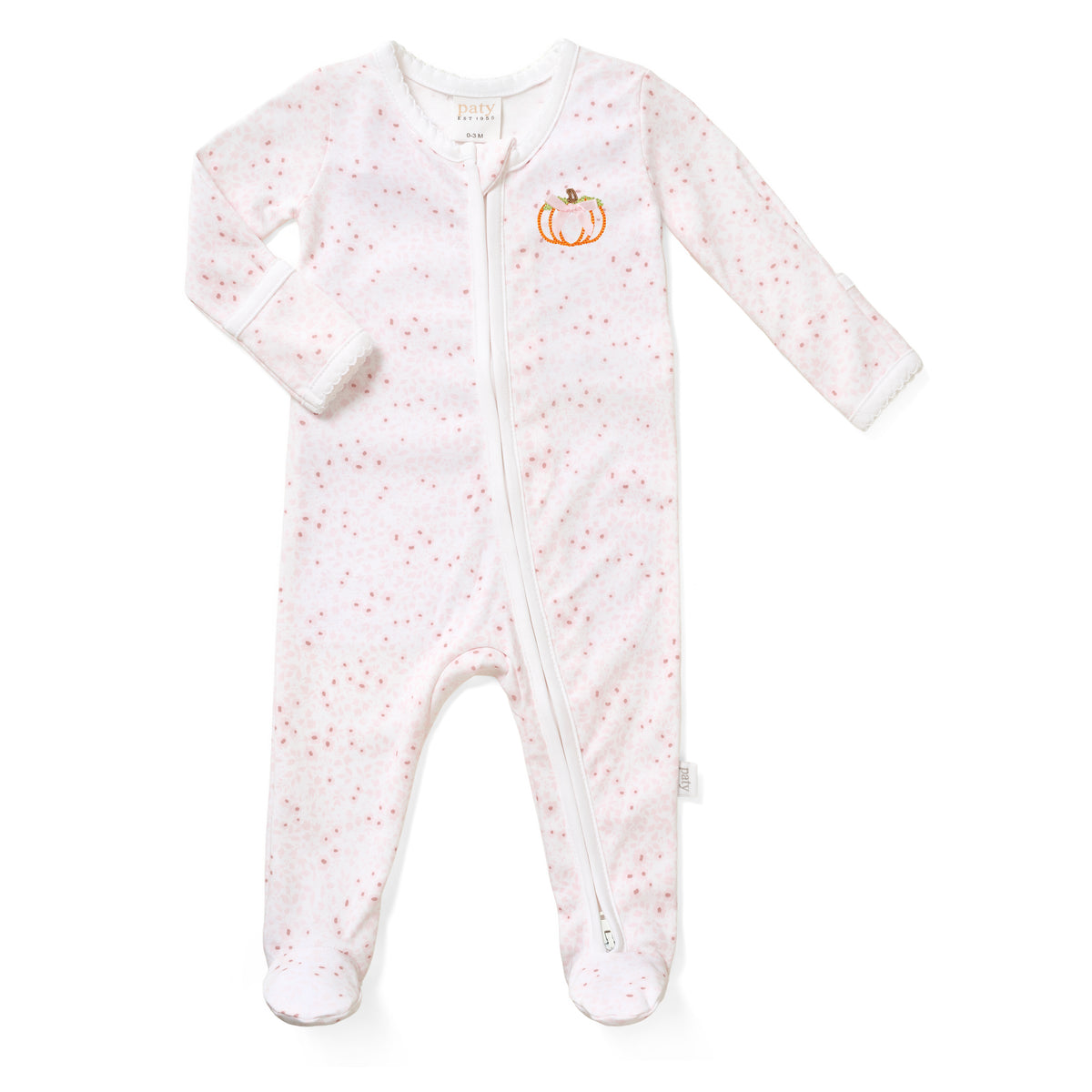Paty Organic Cotton Zipper Pumpkin Embroidered Footie