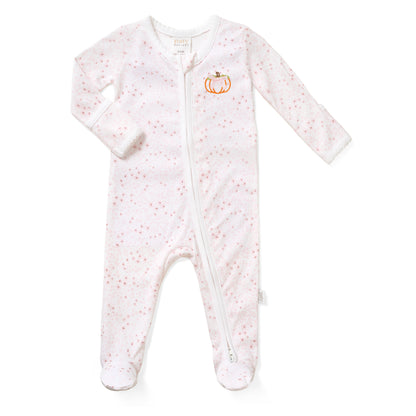 Paty Organic Cotton Zipper Pumpkin Embroidered Footie