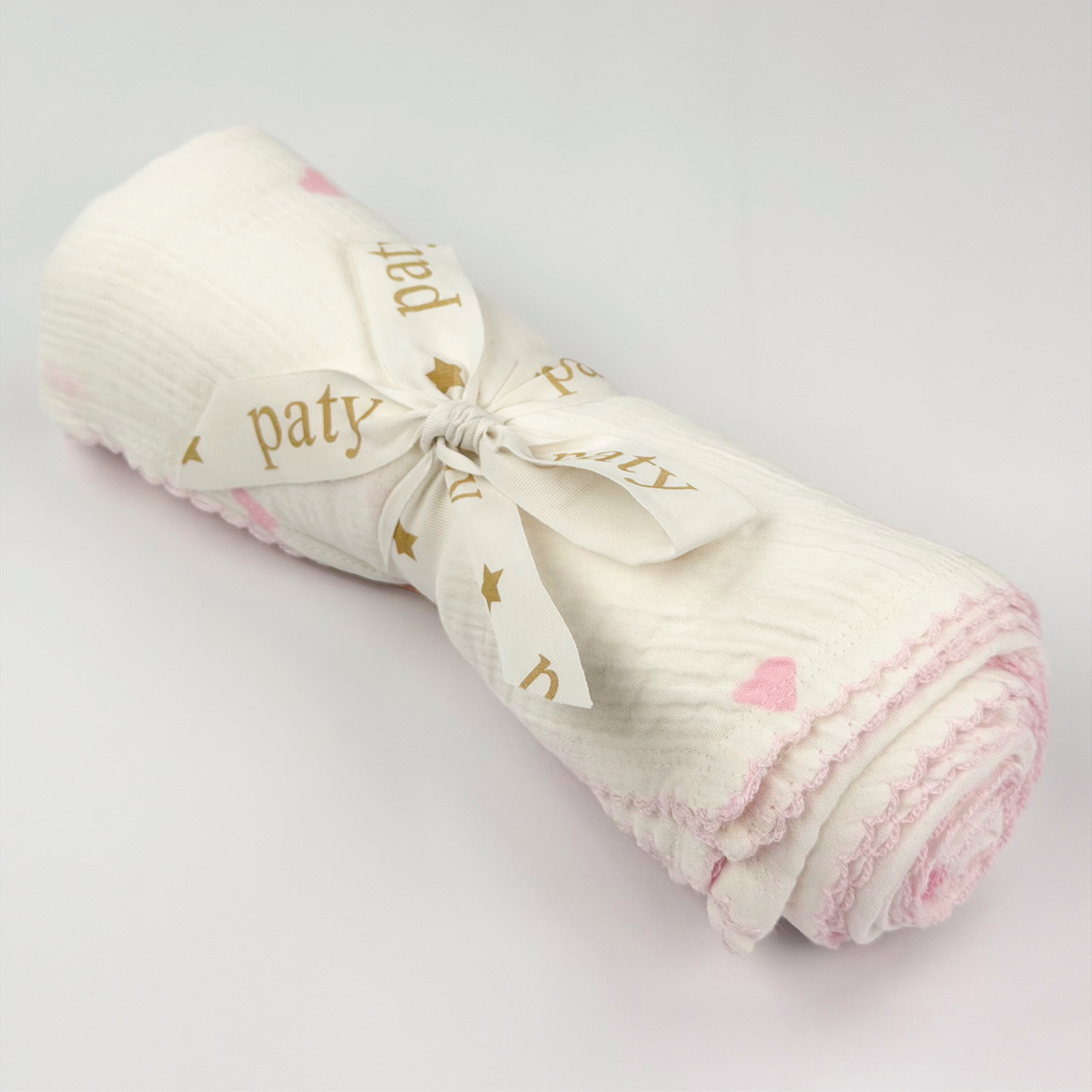 Pink Heart Muslin Swaddle Blanket (Fall Holiday Collection 2025)