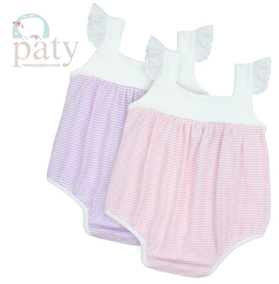 Rib Knit Girls Sunsuit with Eyelet Trim #RB150