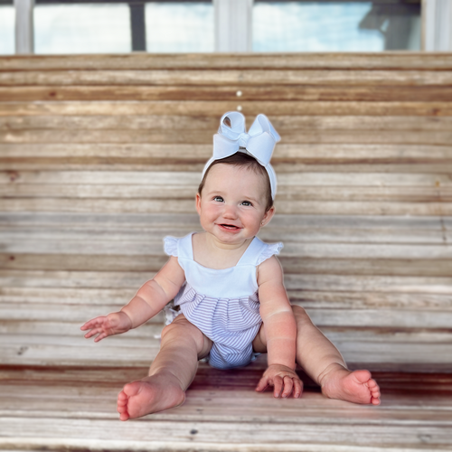 Paty Rib Knit Girls Sunsuit with Eyelet Trim