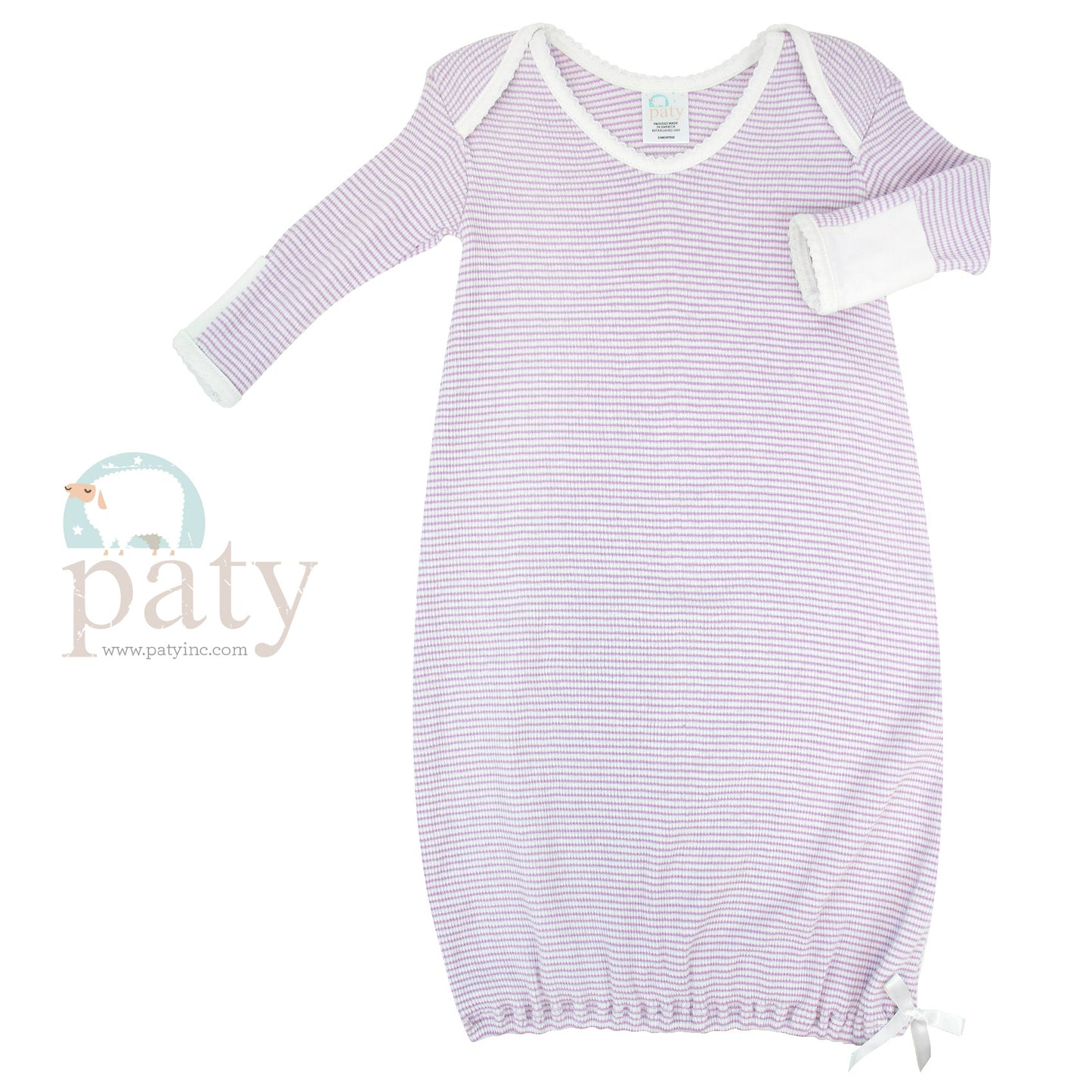Paty Long Sleeve Lavender with White Trim Lap Shoulder Rib Knit Gown