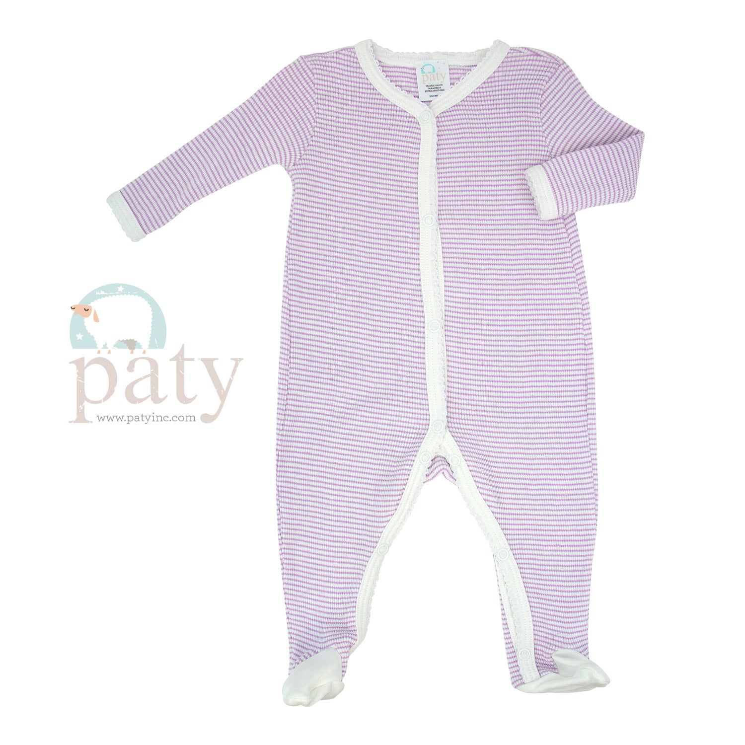 Lavender with White Trim Paty Rib Knit Footie