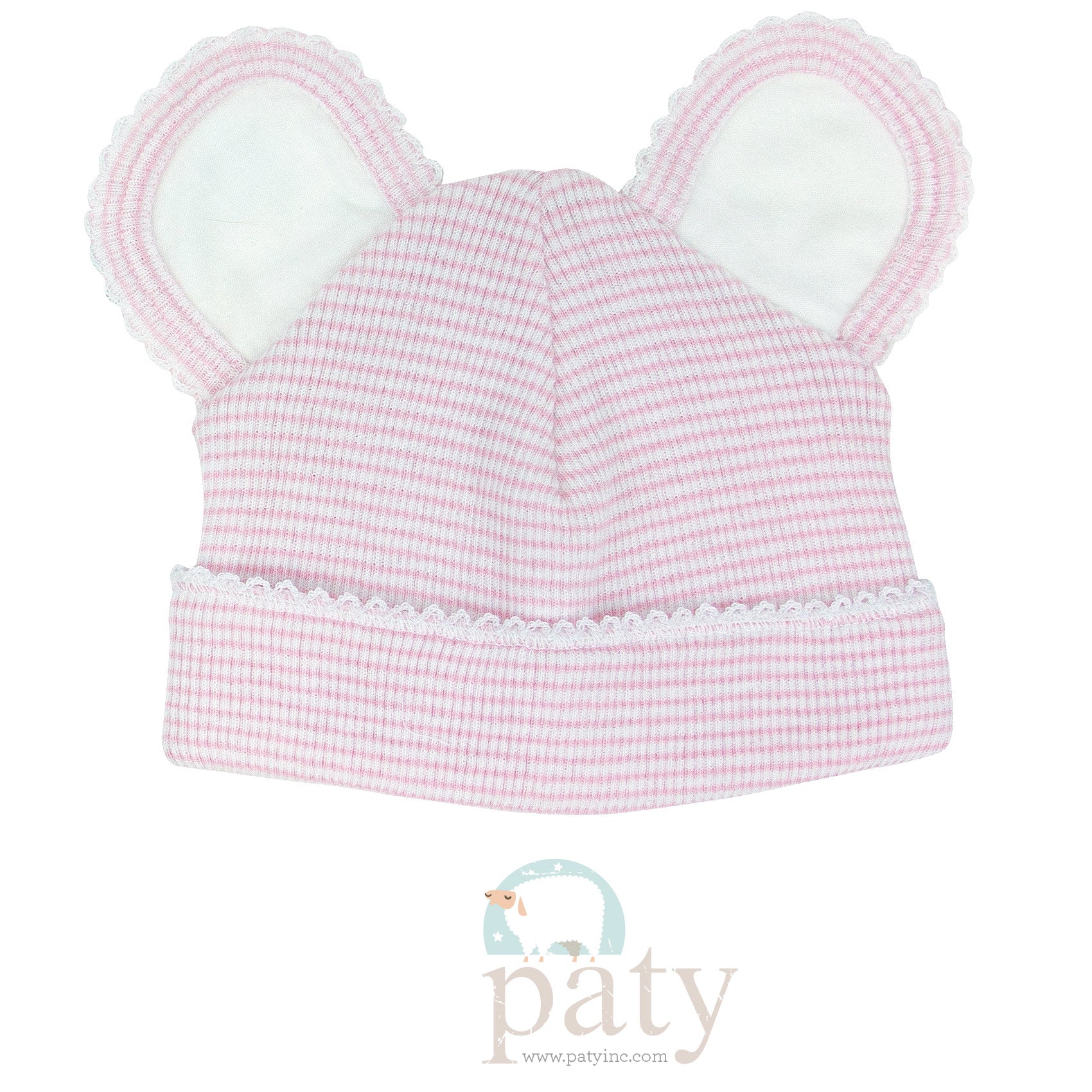Paty Rib Knit Pink with White Trim Bear Cap