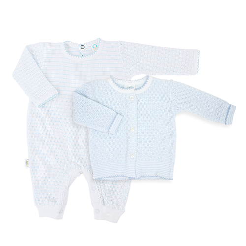 Solid Color Cardigan with Pinstripe Romper Gift Set