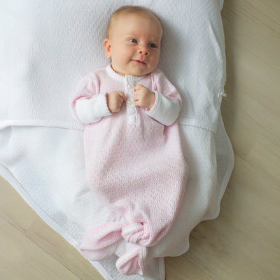 Paty Knit Knotted Gown with Placket in Pink and Blue for Newborn