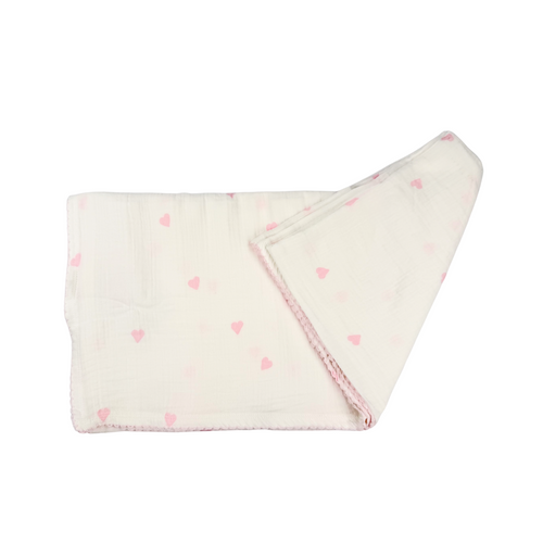 Pink Heart Muslin Swaddle Blanket (Fall Holiday Collection 2025)