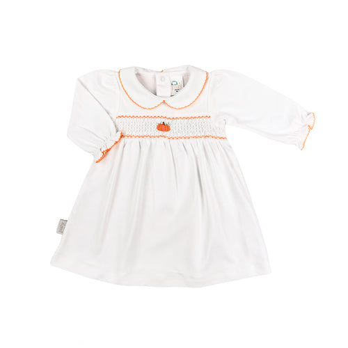 Hand Embroidered, Smocked, Pima Pumpkin Dress
