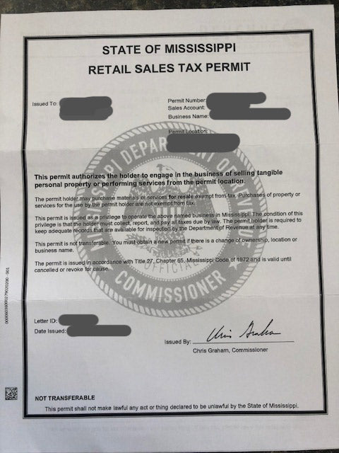 Resale Certificate Sample for MS