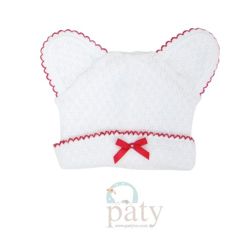 Paty Knit Bear Cap with Red Trim